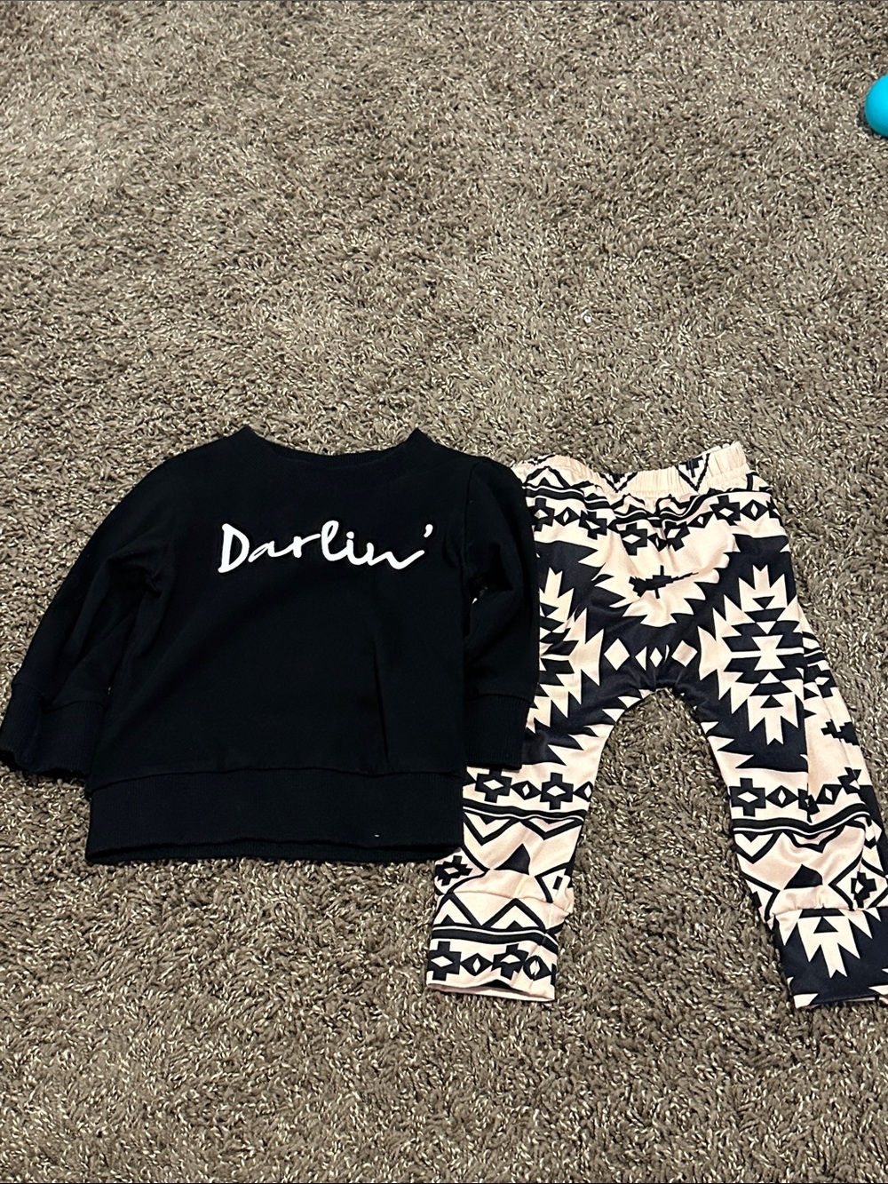 Black "Darlin'" Pullover Top with Aztec Print Leggings Set